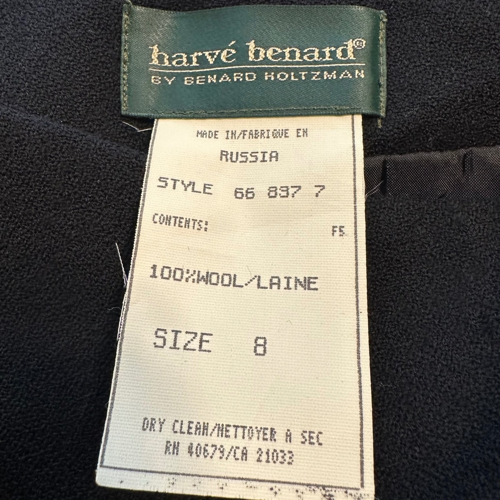 Vintage Harvé Benard Black Wool Maxi Skirt Women's Size 8 Asymmetrical Vent - Picture 7 of 10
